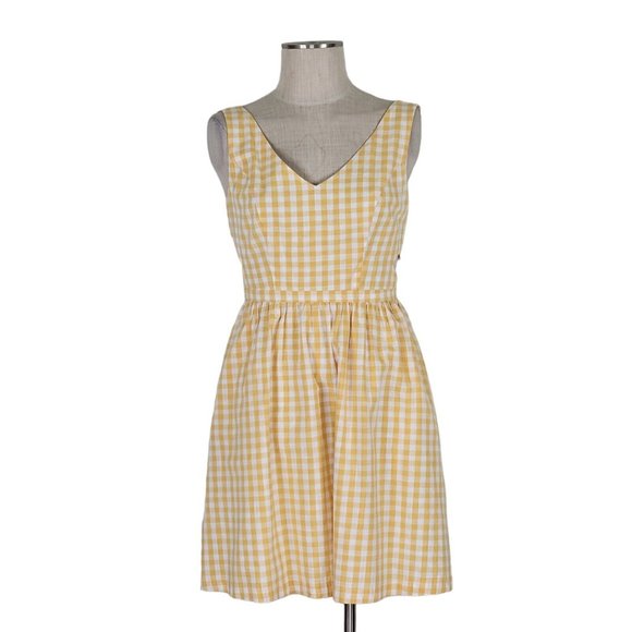 Modcloth Dresses & Skirts - Modcloth Dress Size S Yellow White Gingham Cut Out Side V Neck Patio My Goodness
